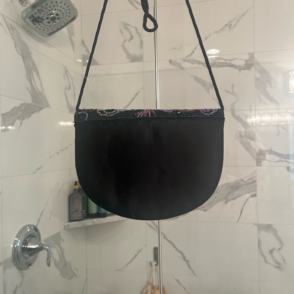 Vintage nicer 🧡quality gala evening bag black satin with jewel tone beading🖤💚 - Picture 8 of 16